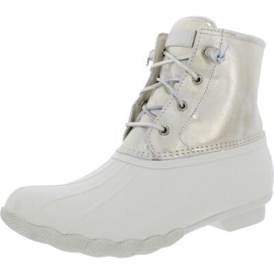 

Sperry Womens Saltwater Leather Lace-Up Casual Rain Boots BHFO 0827, Shimmer ivory, Saltwater
