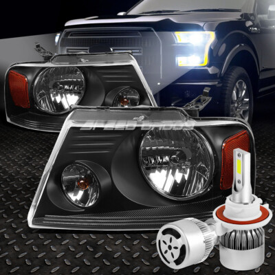 ЧЕРНЫЙ КОРПУС ФАРЫ + ЯНТАРНЫЙ УГОЛОК + БЕЛЫЙ СВЕТОДИОД H13 HID с ВЕНТИЛЯТОРОМ ДЛЯ 04-08 FORD F150
