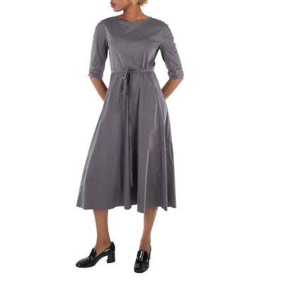 Pre-owned Max Mara Ladies Medium Grey Sonia Cotton-blend Midi Dress, Brand Size 40 (us