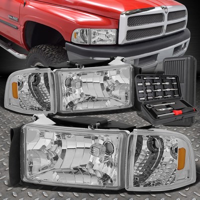 ДЛЯ 94-02 RAM 1500 2500 3500 ХРОМИРОВАННЫЙ КОРПУС ЯНТАРНАЯ УГЛОВАЯ ЛАМПА ФАРЫ + НАБОР ИНСТРУМЕНТОВ