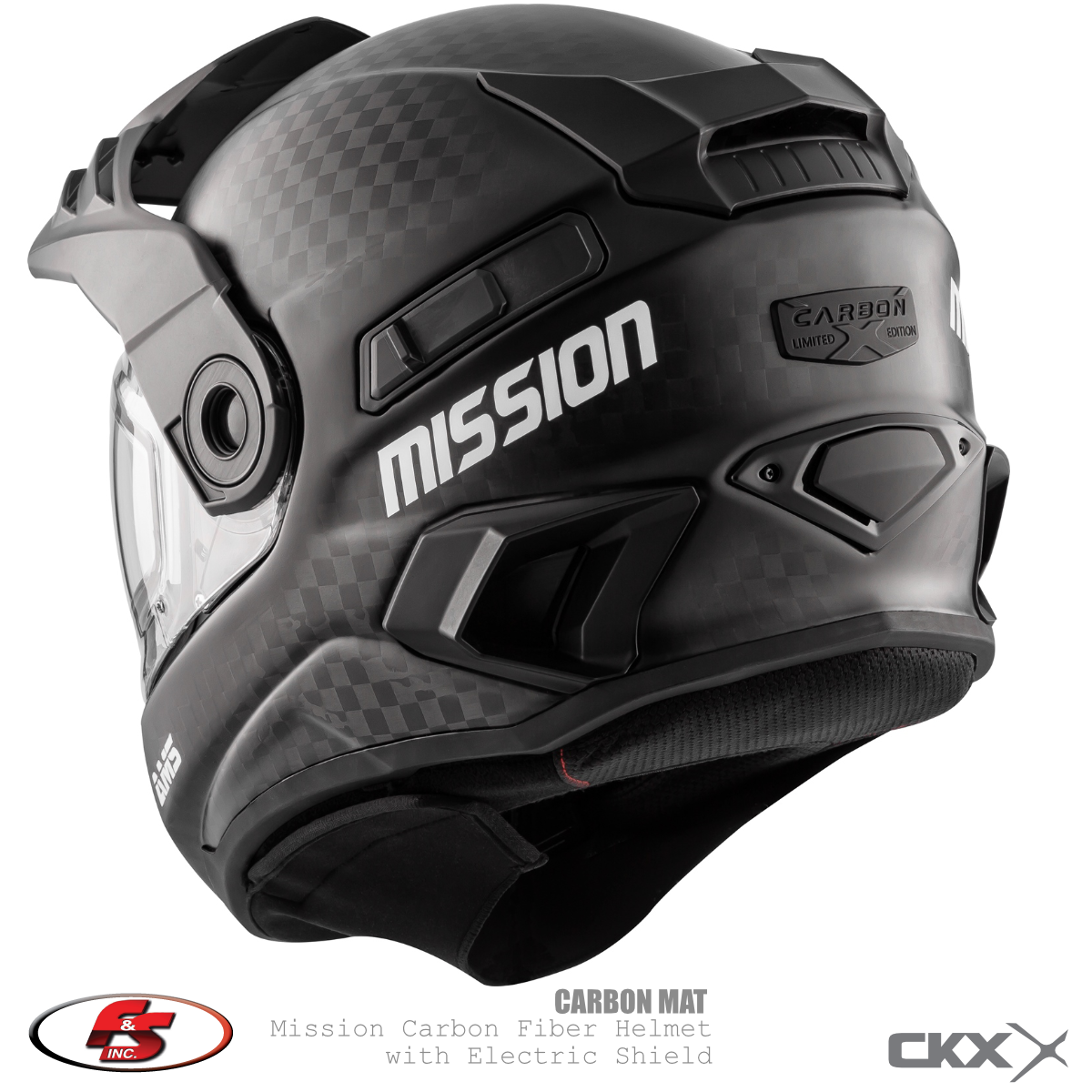 New CKX Mission AMS Snowmobile Helmet Carbon Mat SM LG XL 2X. standard shield