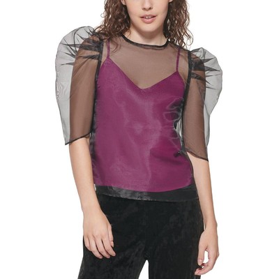 

DKNY Женская черная футболка с пышными рукавами на бретелях Топ  BHFO 1295, Black/byzantine