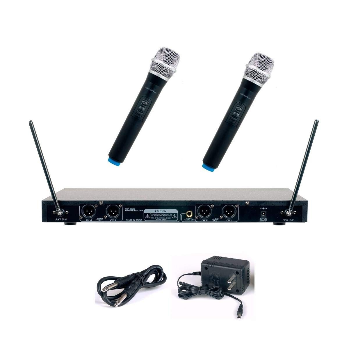 VocoPro, 4 Professional Quad VHF Wireless Microphone System, XLR, Black,