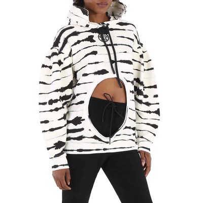 BURBERRY BURBERRY LADIES MONOCHROME CUT-OUT DETAIL WATERCOLOUR PRINT COTTON HOODIE, SIZE