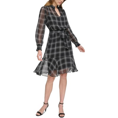 Tommy Hilfiger Womens B/W Belted Knee-Length Fit & Flare Dress 14 BHFO 9401