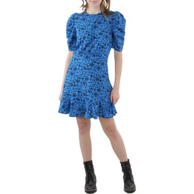 

Женское синее платье миди до колена цвета морской волны с пышными рукавами  BHFO 7005, Синий