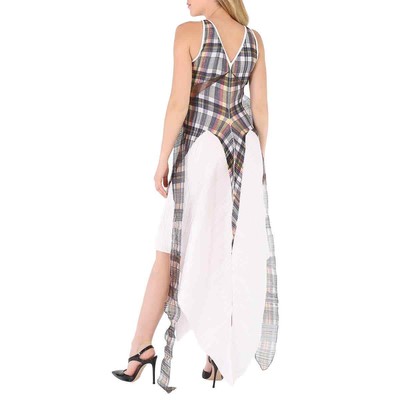 Pre-owned Burberry Ladies Canary Yellow Check Panel Satin Plisse Gown
