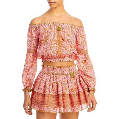 

Женский розовый укороченный топ с цветочной бахромой Poupette St Barth  BHFO 9095, Pink toulon