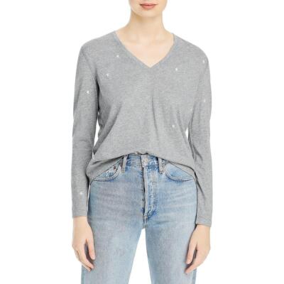

Rails Womens Grey Star Print V-образный вырез с длинным рукавом Пуловер-рубашка  BHFO 3719, Heather grey star