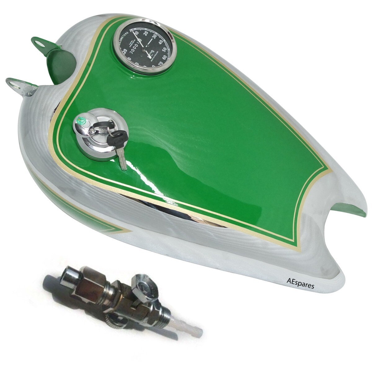 BSA C11 C10 Fuel Tank Green Paint Chrome Plated With Cap & Petcock 