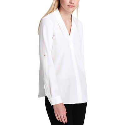 Женская плиссированная блузка с регулируемым рукавом и V-образным вырезом Calvin Klein, топ BHFO 2036