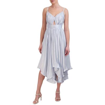 Pre-owned Bcbgmaxazria Womens Below Knee Pleated Asymmetrical Hem Midi Dress Bhfo 2906 In Blue
