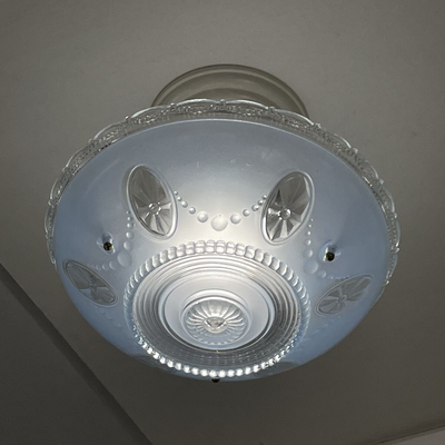 Vtg Art Deco Spiderweb Semi Flush Mount Blue Glass Ceiling Light 1920s 1930s 40s