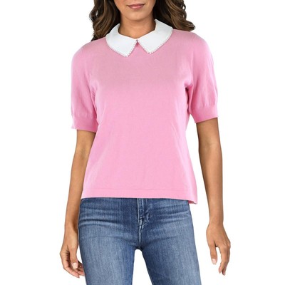 

Женский вязаный пуловер с розовым воротником CeCe Top Petites  BHFO 9291, Розовый