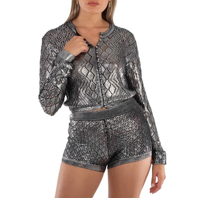 Pre-owned Rabanne Ladies Black Sequin-design Cropped Cardigan