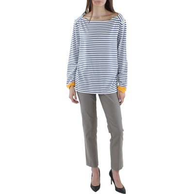 Женская белая полосатая блузка-лодочка с вырезом лодочкой от Anne Klein, L BHFO 7003