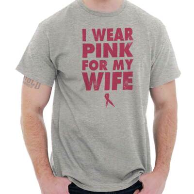 Wear Pink For Wife Breast Cancer Awareness Mens Casual Crewneck T Shirts Tees