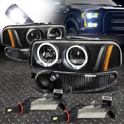 ЧЕРНАЯ ЯНТАРНАЯ ФАРА ПРОЕКТОРА + БЕЛАЯ СВЕТОДИОДНАЯ СИСТЕМА 6000K ДЛЯ 01-07 SIERRA/YUKON
