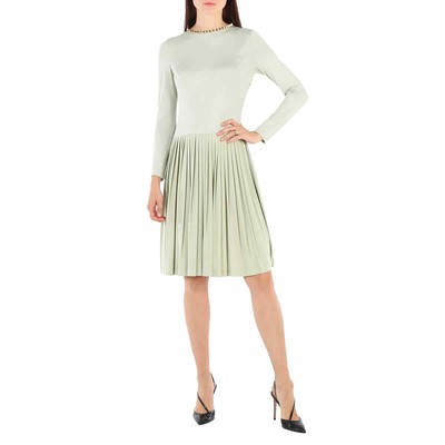 Pre-owned Burberry Open-back Stretch Silk And Crepe Pleated Chain Detail Dress, Brand Size In Check Description