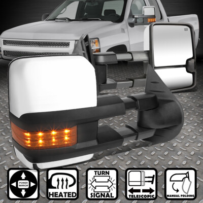 ДЛЯ CHEVY SILVERADO 2007-2014 ГОДОВ ВЫПУСКА БОКОВЫЕ ЗЕРКАЛА ЗАДНЕГО ВИДА С ХРОМИРОВАННЫМ ПРИВОДОМ + ОБОГРЕВ + ЯНТАРНАЯ СВЕТОДИОДНАЯ ПОДСВЕТКА