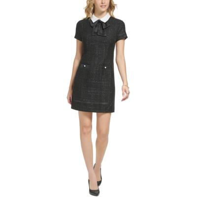 Karl Lagerfeld Paris Женское ч/б мерцающее офисное платье-футляр с бантом на шее 2 BHFO 5869