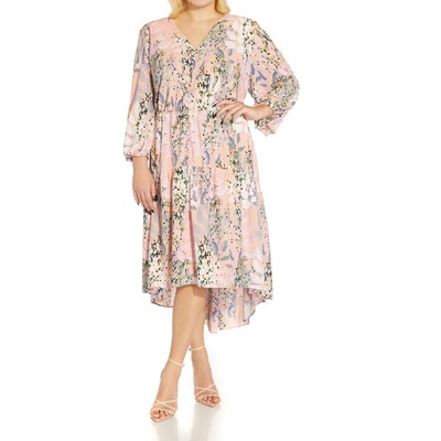 Женское розовое длинное макси-платье Adrianna Papell с пуговицами плюс 18 Вт BHFO 1629