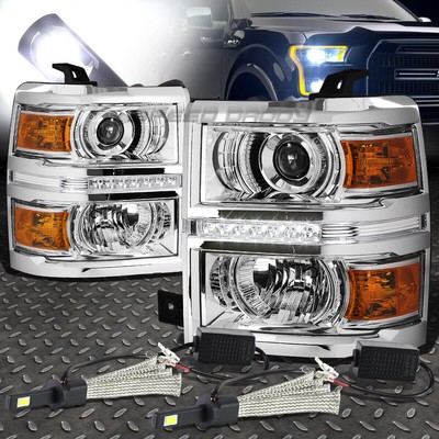 ХРОМИРОВАННАЯ ЯНТАРНАЯ ФАРА-ПРОЕКТОР DRL + БЕЛАЯ СВЕТОДИОДНАЯ СИСТЕМА 6000K ДЛЯ 14-15 SILVERADO
