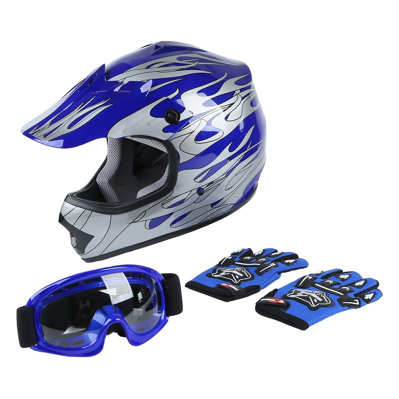 L DOT Approved Youth Kid Dirt Bike ATV Helmet Goggles Gloves Off-Road Motorcycle