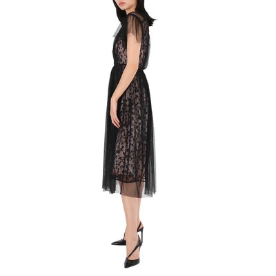 Pre-owned Burberry Ruffled Hem Embroidered Tulle Dress In Black