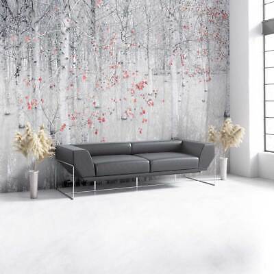 Wall Mural Red and white Birch - Peel and Stick Fabric Wallpaper for Decor