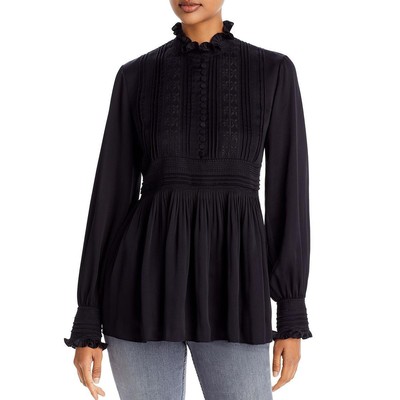 Lafayette 148 New York Женская темно-синяя вышитая блузка с имитацией шеи, топ M BHFO 7504
