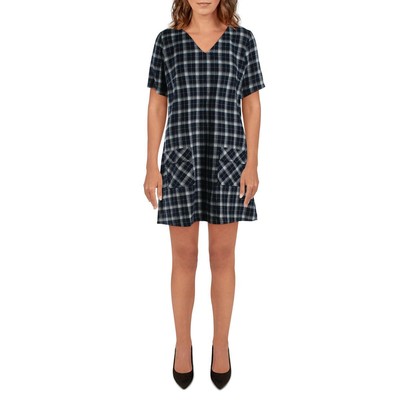 HYFVE Женское темно-синее фланелевое платье в клетку мини-платья S BHFO 2607