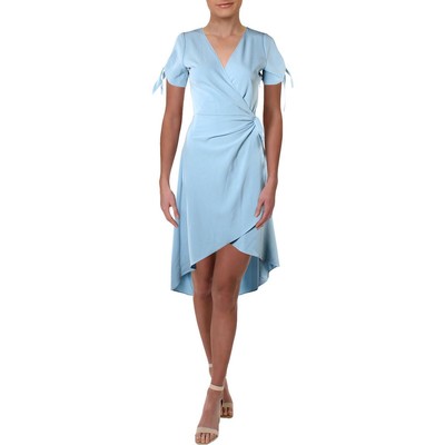 Женское вечернее платье с запахом Aqua Womens синего цвета с длинными рукавами и завязками S BHFO 5778