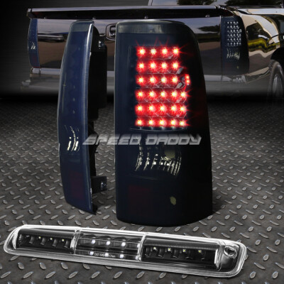 ЧЕРНЫЙ ДЫМЧАТЫЙ СВЕТОДИОДНЫЙ ЗАДНИЙ ФОНАРЬ + 3-Й КОМПЛЕКТ ТОРМОЗНЫХ И ГРУЗОВЫХ ФОНАРЕЙ ДЛЯ 03-07 CHEVY SILVERADO/SIERRA