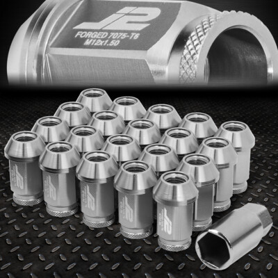 J2 ENGINEERING 7075 АЛЮМИНИЙ M12X1.5 20ШТ 40 ММ ГАЙКИ С ОТКРЫТЫМИ НАКОНЕЧНИКАМИ + АДАПТЕР СЕРЕБРИСТЫЙ