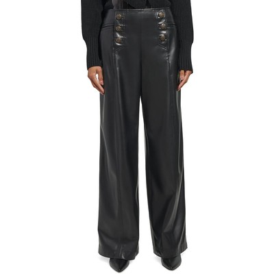 Женские черные широкие брюки из искусственной кожи Karl Lagerfeld Paris 10 BHFO 5640
