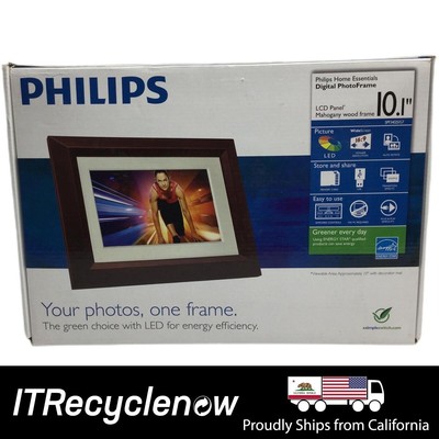 Philips 10D DPF 10.1'' LED Mahogany Wood Picture Frame Wall Digital Photo Panel