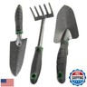 Edward Tools Garden Tool Set - Heavy Duty Carbon Steel Trowel, Transplanter, Hand Rake - 3 Piece Garden Tool Set with Bend-Proof Design - Ergo Rubber Grip Handles