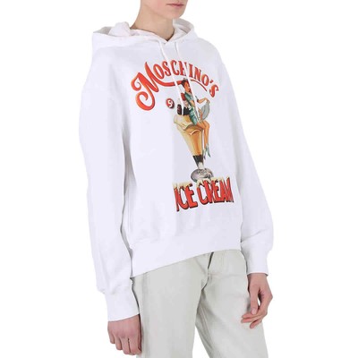 Pre-owned Moschino White Ice Logo Print Cotton Hoodie