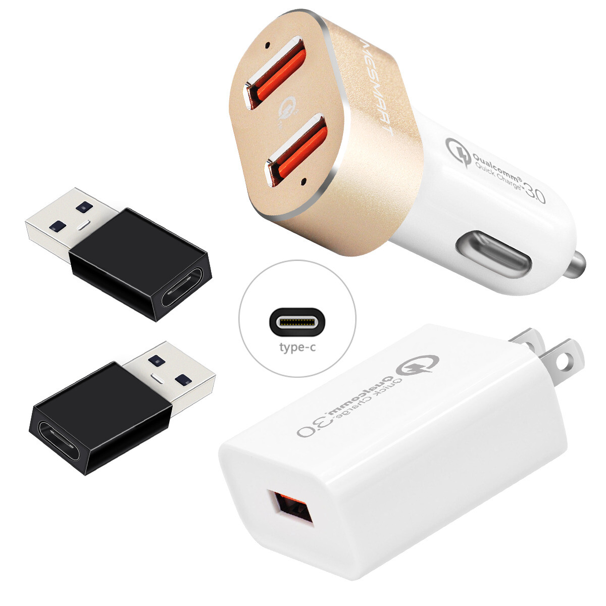 Fast USB Wall Car Plug Charger Type C to USB Adapter for iPhone 15 14 12 Pro Max