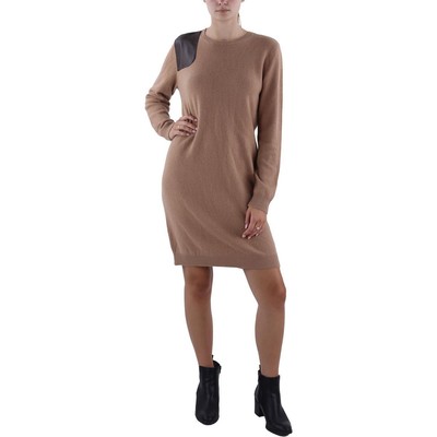 Lauren Ralph Lauren Womens Tan Faux Leather Trim Comfy Sweaterdress M BHFO 2331