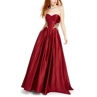 Blondie Nites Womens Red Embroidered Evening Dress Gown Juniors 11 BHFO 3004