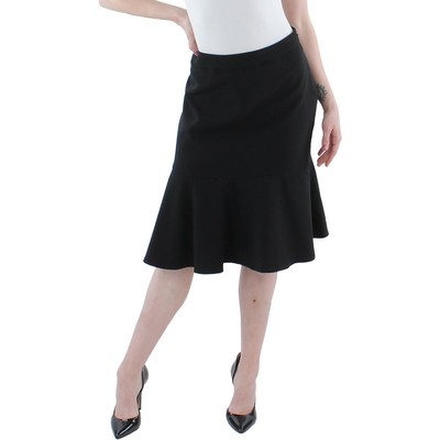 Le Suit Womens Black Knit Ruffled Below Knee A-Line Skirt 10 BHFO 1079