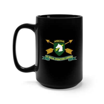 Black Mug 15oz - 1st Special Operations Command (SOCOM) - SSI w Br - Ribbon