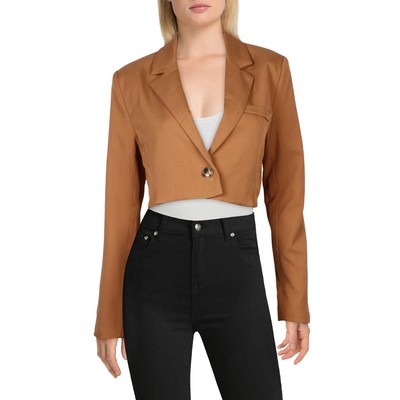Aqua Womens Tan Cropped Notch Collar One-Button Blazer Jacket L BHFO 6706