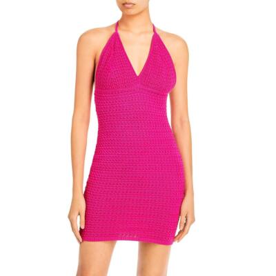 

Женское розовое мини-платье-футляр с бретелью через шею Aqua  BHFO 6163, Hot pink