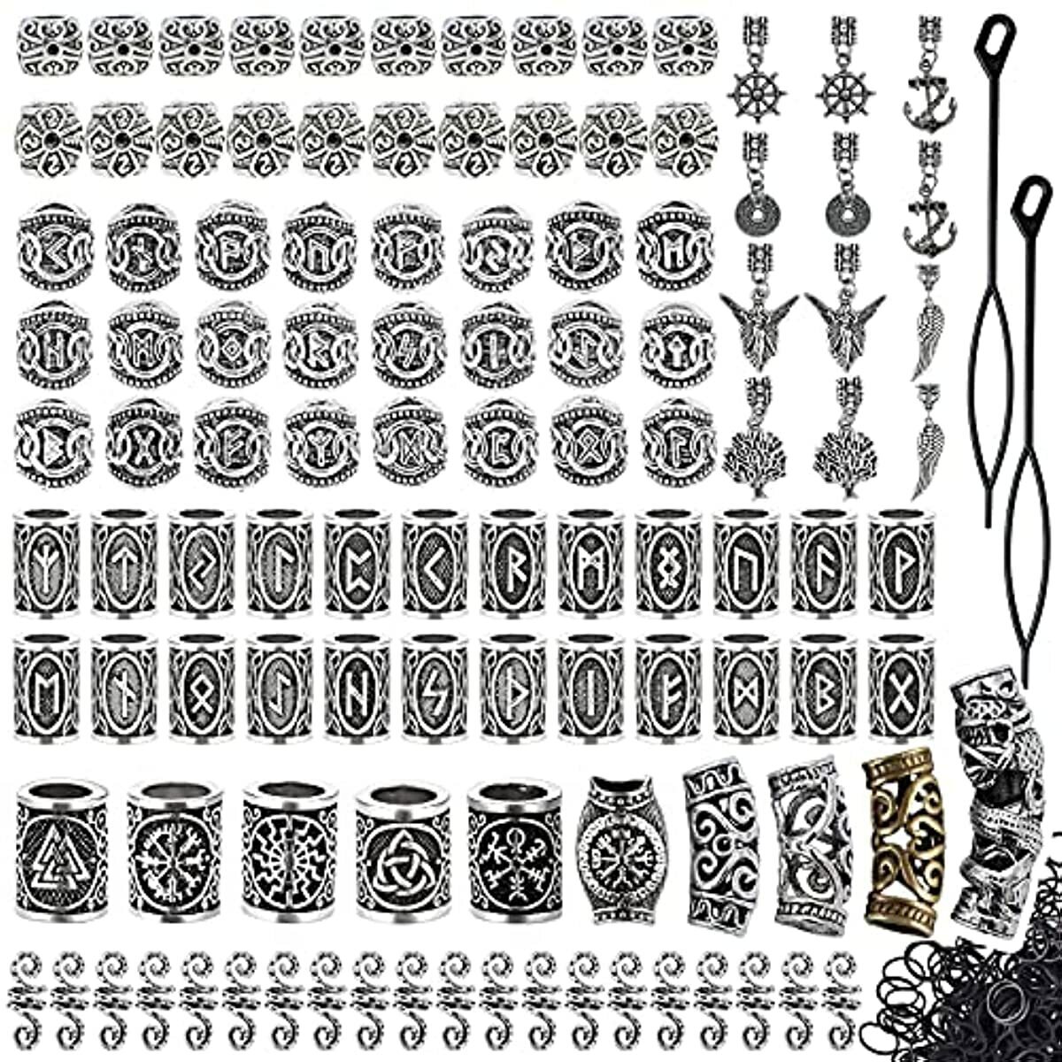 Lykoow 110 Pieces Viking Beard Beads Antique Norse Hair Tube Beads Dreadlocks Vi
