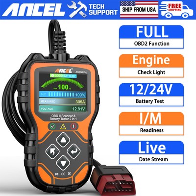 ANCEL AS200 Pro OBD2 Scanner Code Reader & 12/24V Battery Test Cranking Test