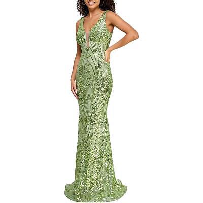 Morgan & Co. Womens Green Full Length Evening Dress Gown Juniors 7 BHFO 6465