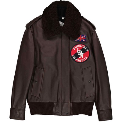 Pre-owned Burberry Ladies Dark Brown Shandwick Detchable Shearling Collar Flight Jacket